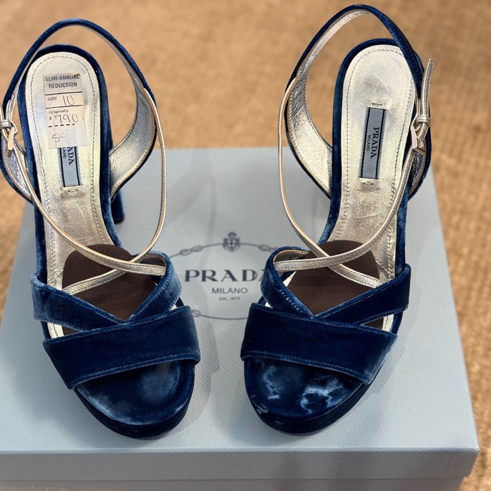 Prada Women's Luxurious Navy Velvet Platform Heels